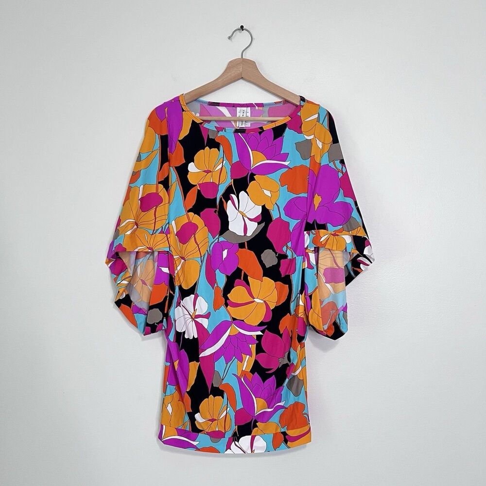 TRINA TURK Gemini Floral Swim Cover Up Tunic Dress Size Small Bright Tropical - Picture 2 of 13